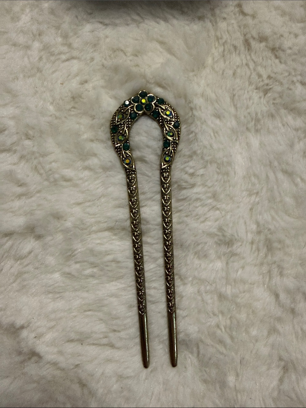 Ornate Green Gem Hair Fork - Women Accessories